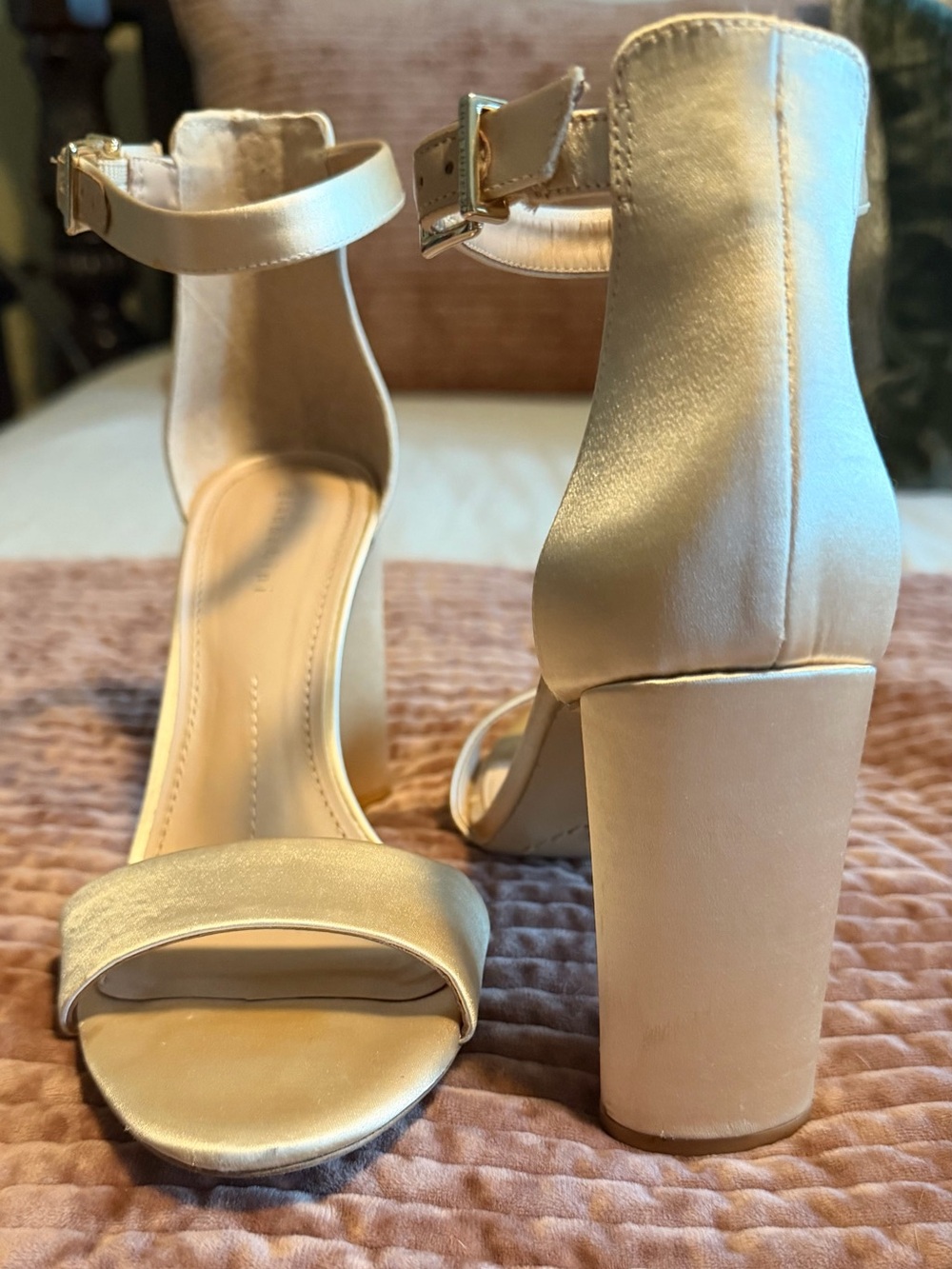 Gianni Bini Champagne Nude Block Heel Ankle-Strap Sandals - Picture 3 of 6